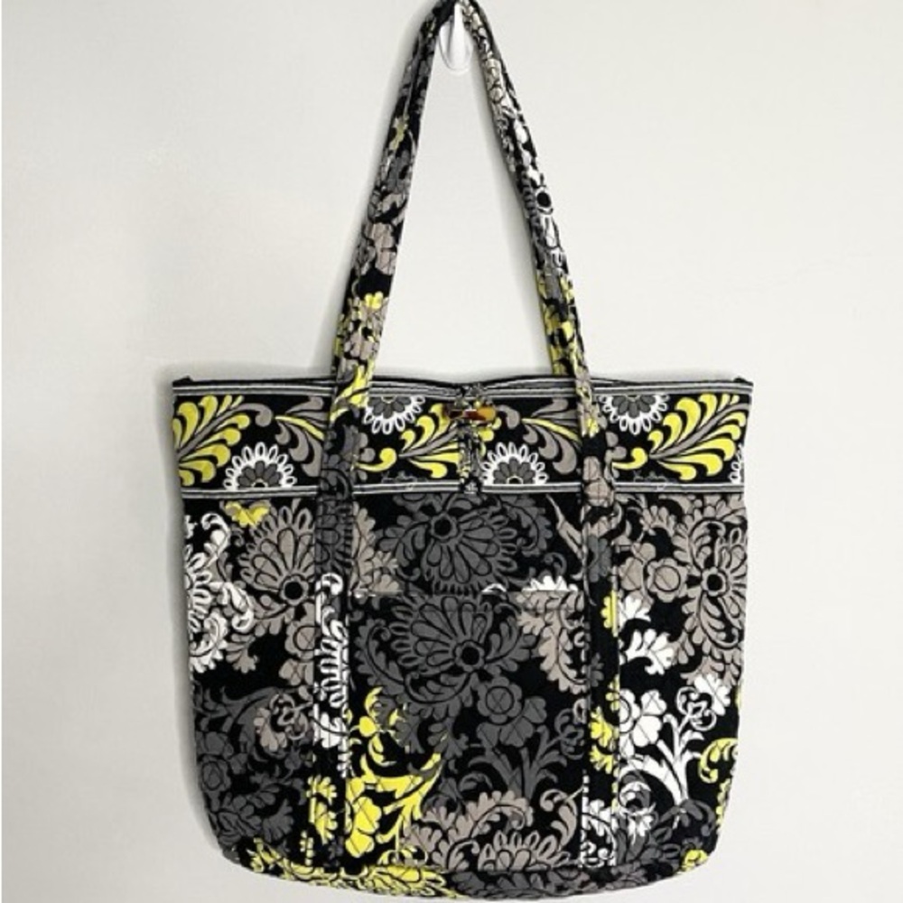 Vera Bradley Black, Gray & Yellow Quilted Floral Tote